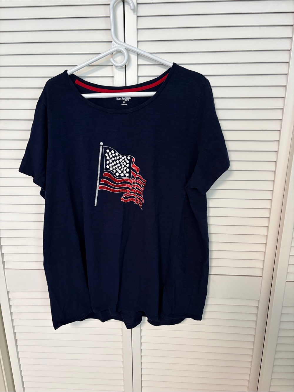 Kim Rogers Curvy Navy Top with Red Trim 2X